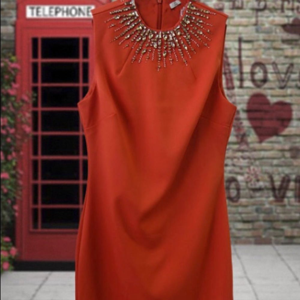 Orange beaded neckline dress